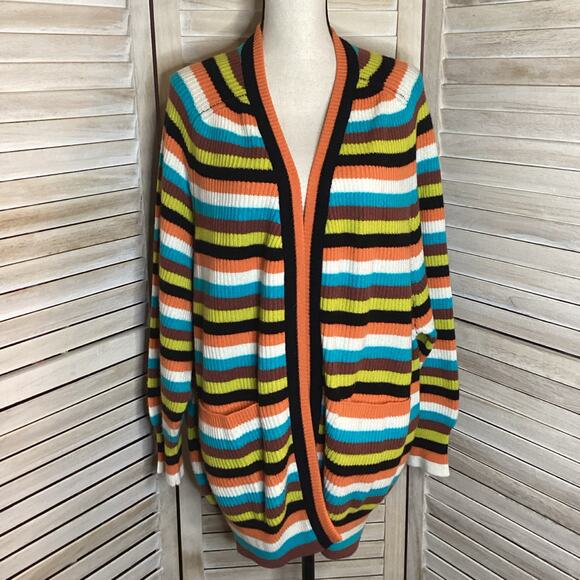 Queene And Belle 100% Cashmere Scotland Striped Oversized Open Cardigan - Picture 3 of 11